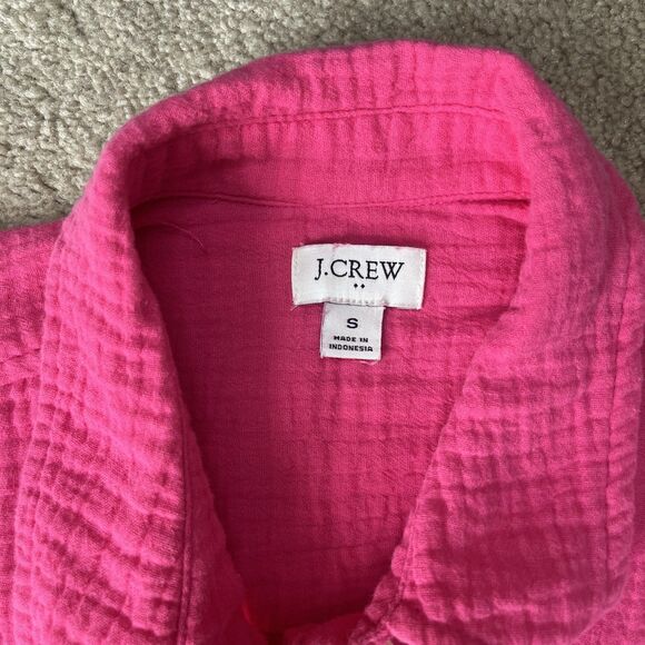 J Crew Gauze Button Up Shirt Womens Small Hot Pink Cotton Beach Cover up Preppy - Picture 2 of 6